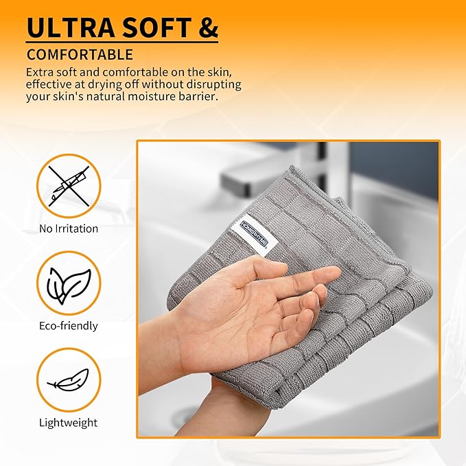 HOMERHYME Microfiber Hand Bath Towels, 6 Pack 25''*15'' Grey Bathroom Hand