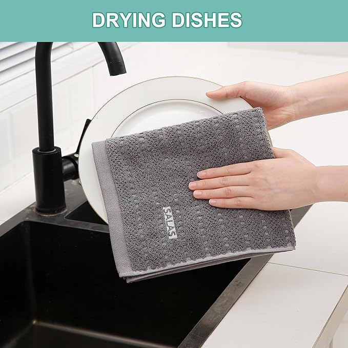 SALAS Kitchen Dish Towels, Bulk Cotton Kitchen Hand Towels, 390 GMS Plaid Dish