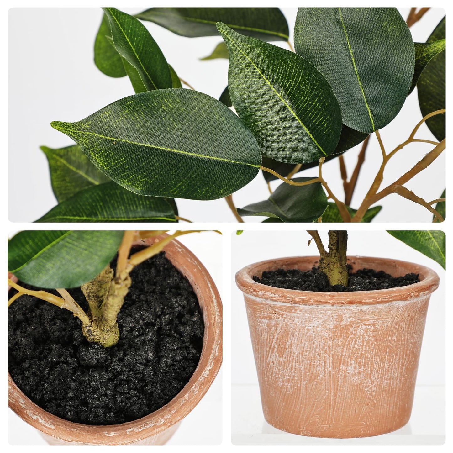 Fake Plant 13" Small Artificial Ficus Plant Faux Ficus Plants Banyan Tree with Rustic Terracotta Pot Silk Plants for Home Decor Indoor Office Living Room Bedroom Shelf Table Centerpieces