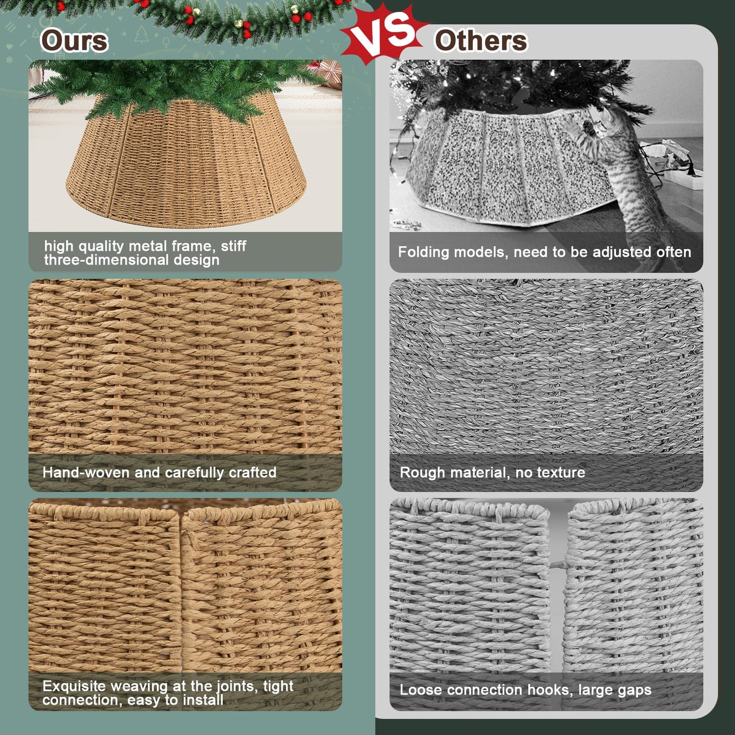 Kafuzi Christmas Tree Collar,24in Woven Christmas Tree Collars for Artificial Trees,Rattan Ring Base Cover Rustic & Farmhouse Holiday Decorations -Natural
