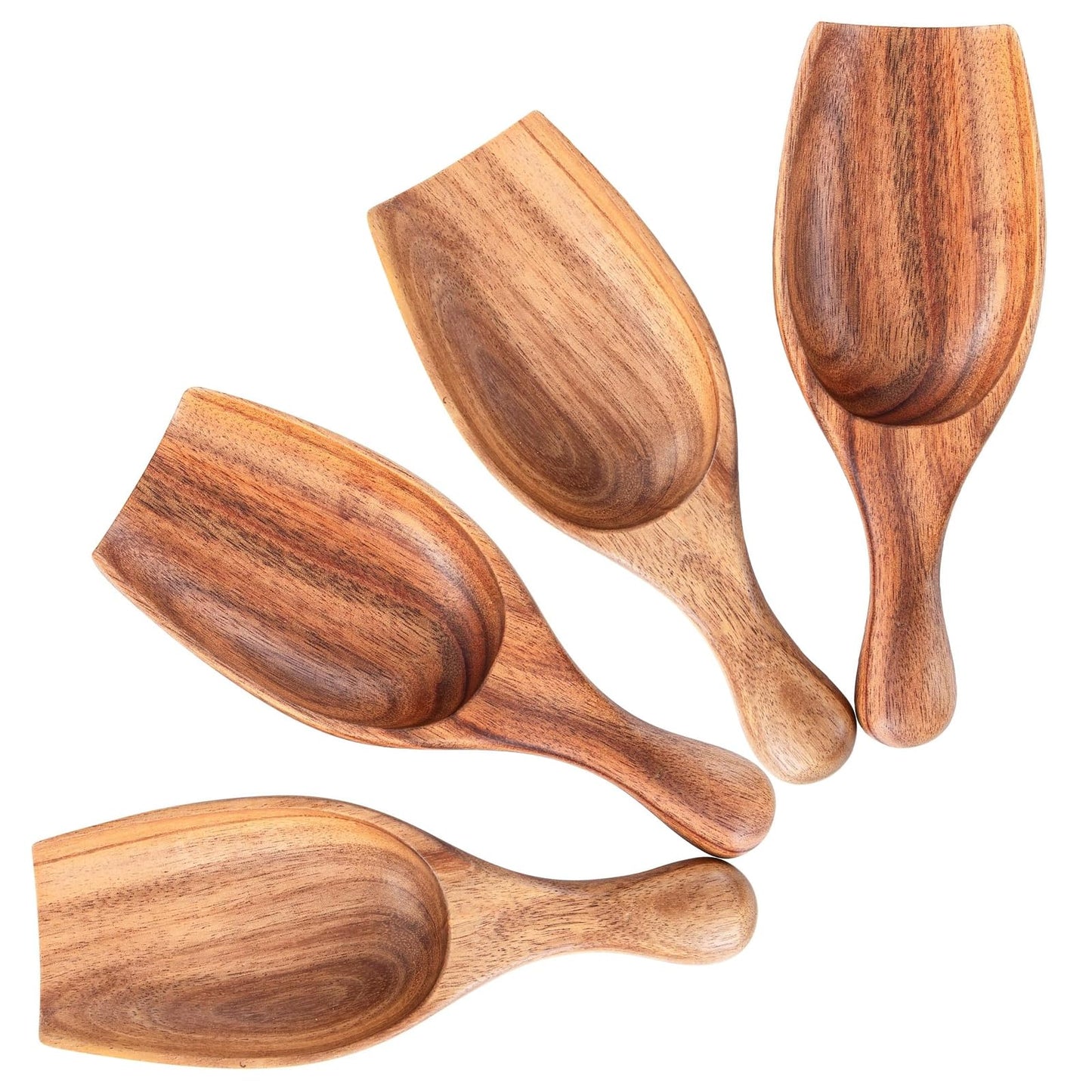 Acacia Coffee Scoop, 4pcs Large Wood Scoops for Coffee Beans, Big Wooden Scoops Shovel for Big Jars Canisters Ground Coffee, Sugar, Salt