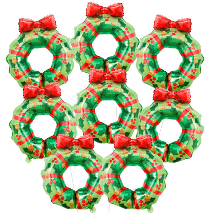 KatchOn, Large Christmas Wreath Foil Balloons – Pack of 8 | Christmas Decorations Indoor | Green Foil Balloons with Red Bow for Holiday Celebrations, Family Gatherings | Indoor Outdoor Festive Décor