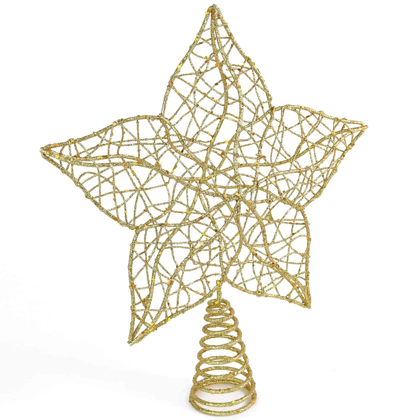 Ornativity Glittered Star Tree Topper - Christmas Gold Sparkle Wire Star Flower Leafy Petal Holiday Decor Xmas Trees Top Toppers Decorations 12"
