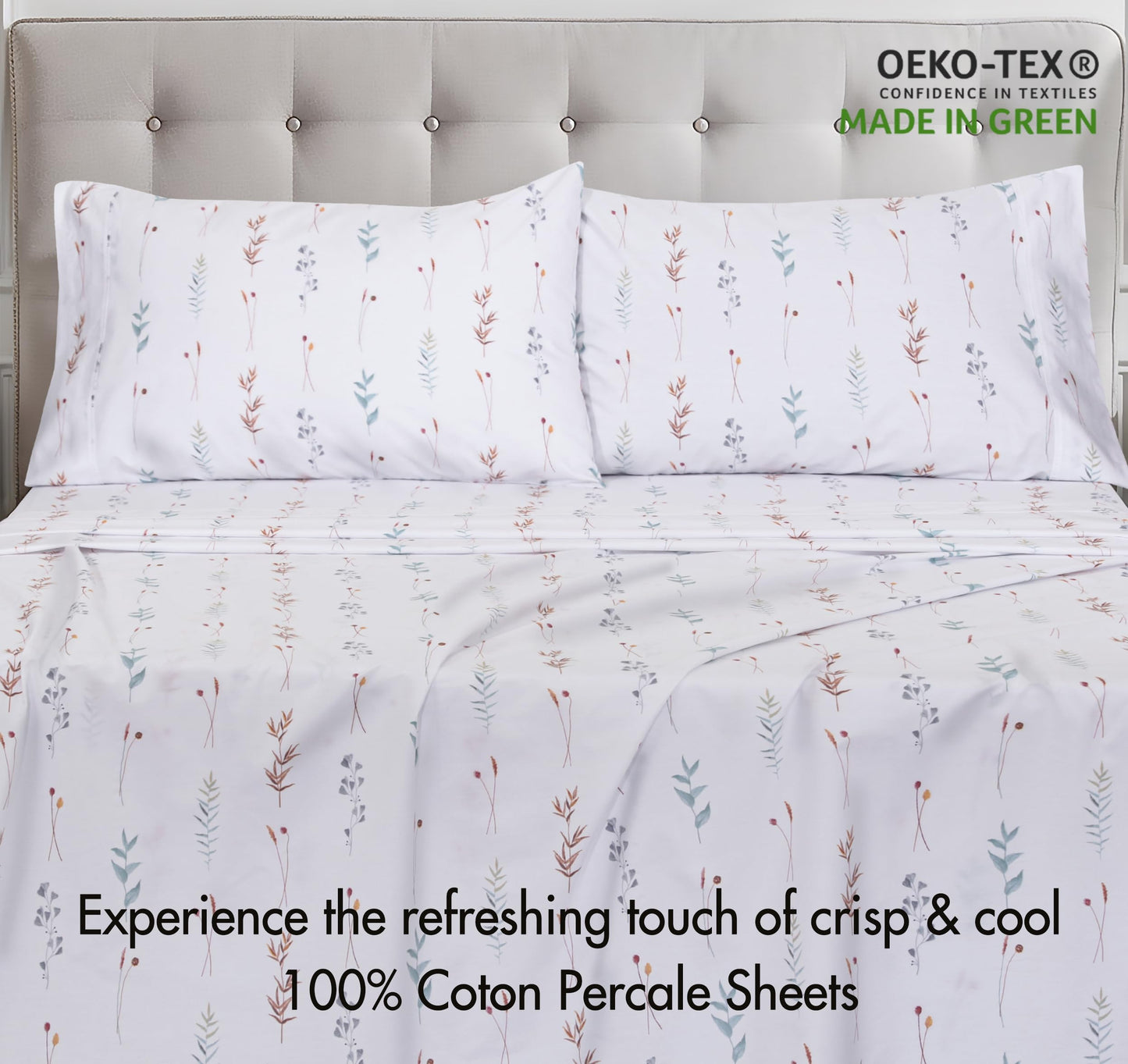 ZOYER 100% Cotton Sheets – Twin Size Percale Bedding, Cooling & Breathable, Durable with a Crisp, Soft & Comfortable Feel, 16" Deep Pocket, 3-Piece Set, Fairy Meadows