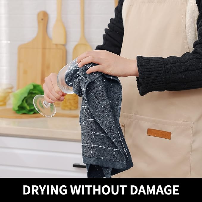 Homaxy 100% Cotton Terry Kitchen Towels, Checkered Designed, Soft and Super
