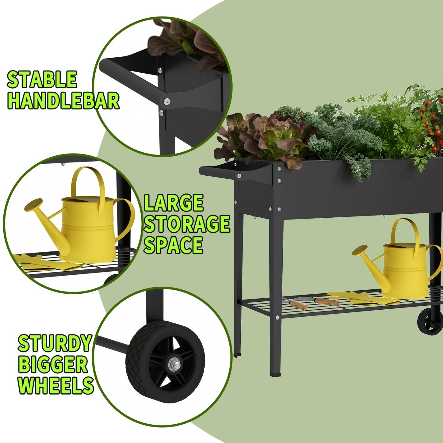 Chuangshuo Guard Elevate 2Pcs 32" Tall Raised Garden Bed with Wheel,Planter Box for Backyard,Outdoor Garden, Patio, Balcony, 400lb Capacity,Black