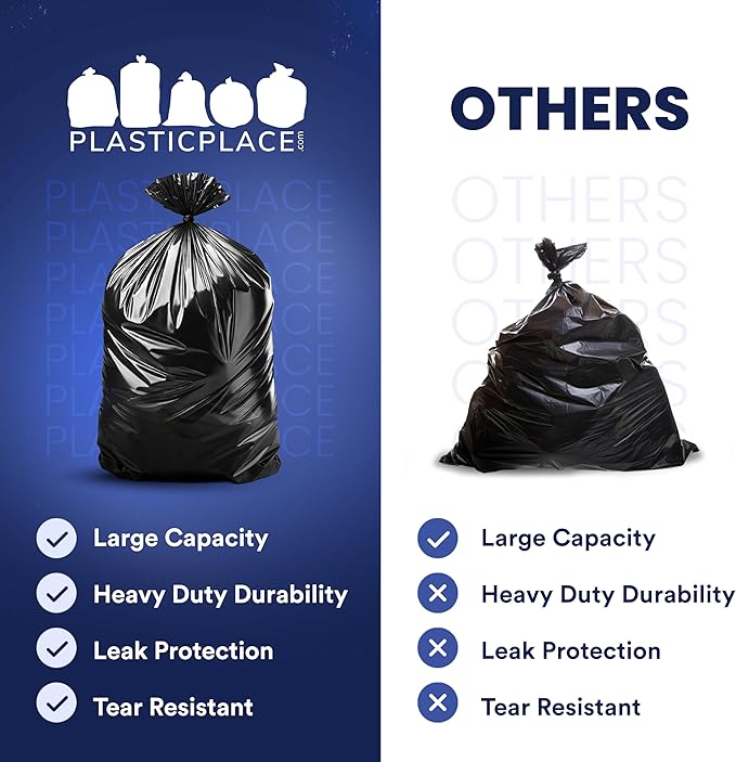 Plasticplace 55-60 Gallon Trash Bags, Heavy Duty, Puncture-Resistant Star Seal