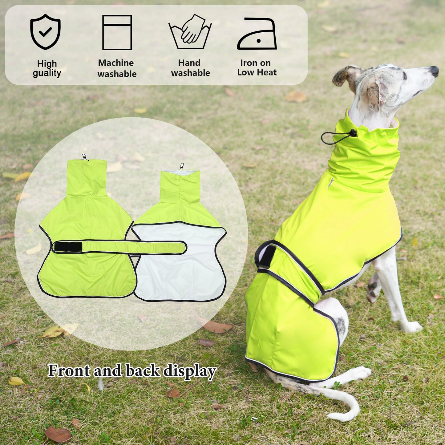 Geyecete Dog Jacket Adjustable Lightweight Raincoat with Reflective Straps and Harness Hole Best Gift for Greyhounds,Lurchers and Whippets-Green-XXL