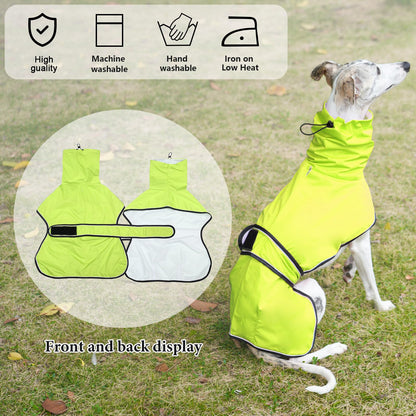 Geyecete Dog Jacket Adjustable Lightweight Raincoat with Reflective Straps and Harness Hole Best Gift for Greyhounds,Lurchers and Whippets-Green-XXL