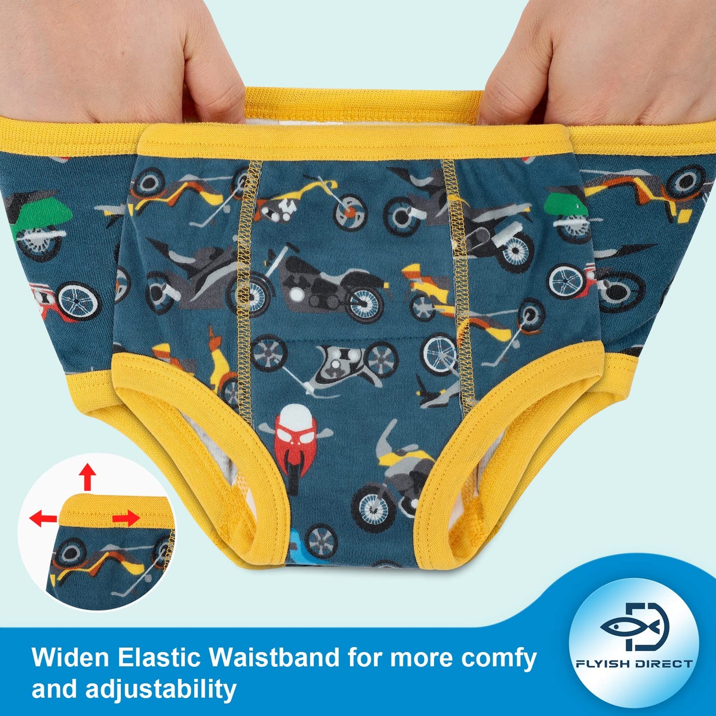 FLYISH DIRECT Potty Training Pants, Toddler Training Pants Absorbent, Car Training Pants for Boys, 100% Cotton, 6 Packs, 3T
