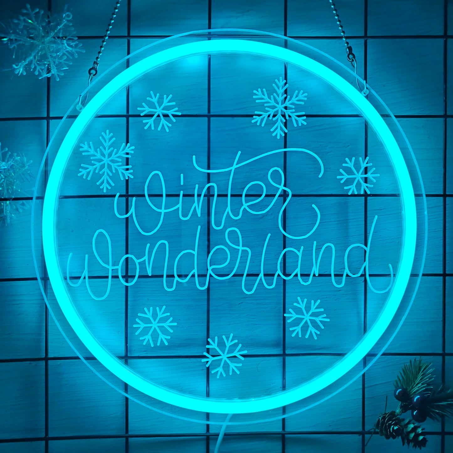 hhuohuona Winter Wonderland Neon Sign Dimmable Christmas Winter Led Sign Snowflake Neon Lights Ice Blue Holiday Winter Christmas Wall Decor for Home Office