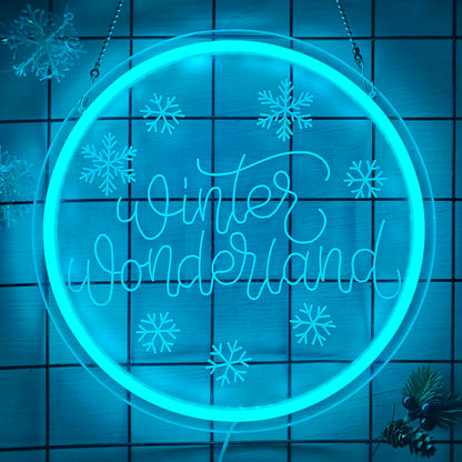 hhuohuona Winter Wonderland Neon Sign Dimmable Christmas Winter Led Sign Snowflake Neon Lights Ice Blue Holiday Winter Christmas Wall Decor for Home Office