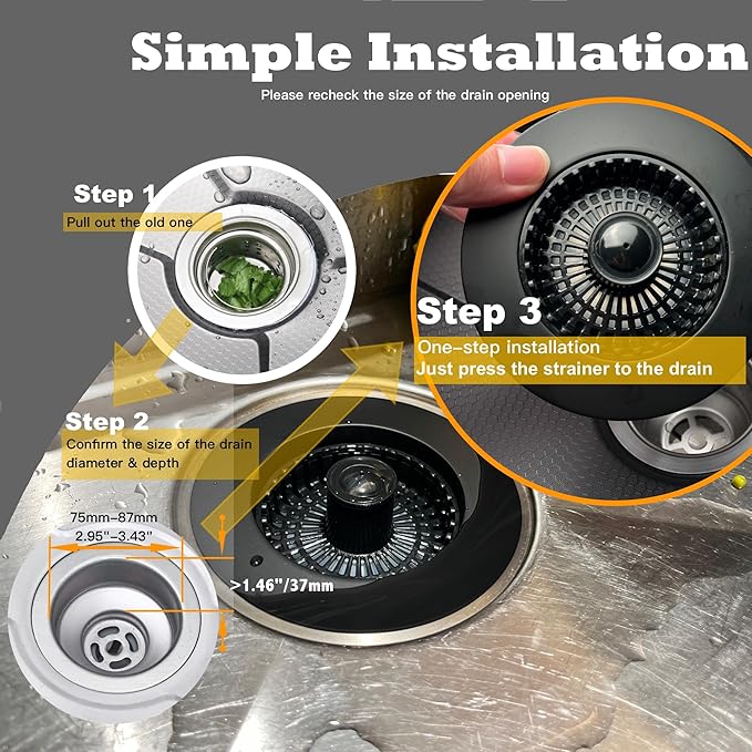 Kitchen Sink Drain Strainer 3 in 1, 304 Stainless Steel Pop Up Sink Stopper