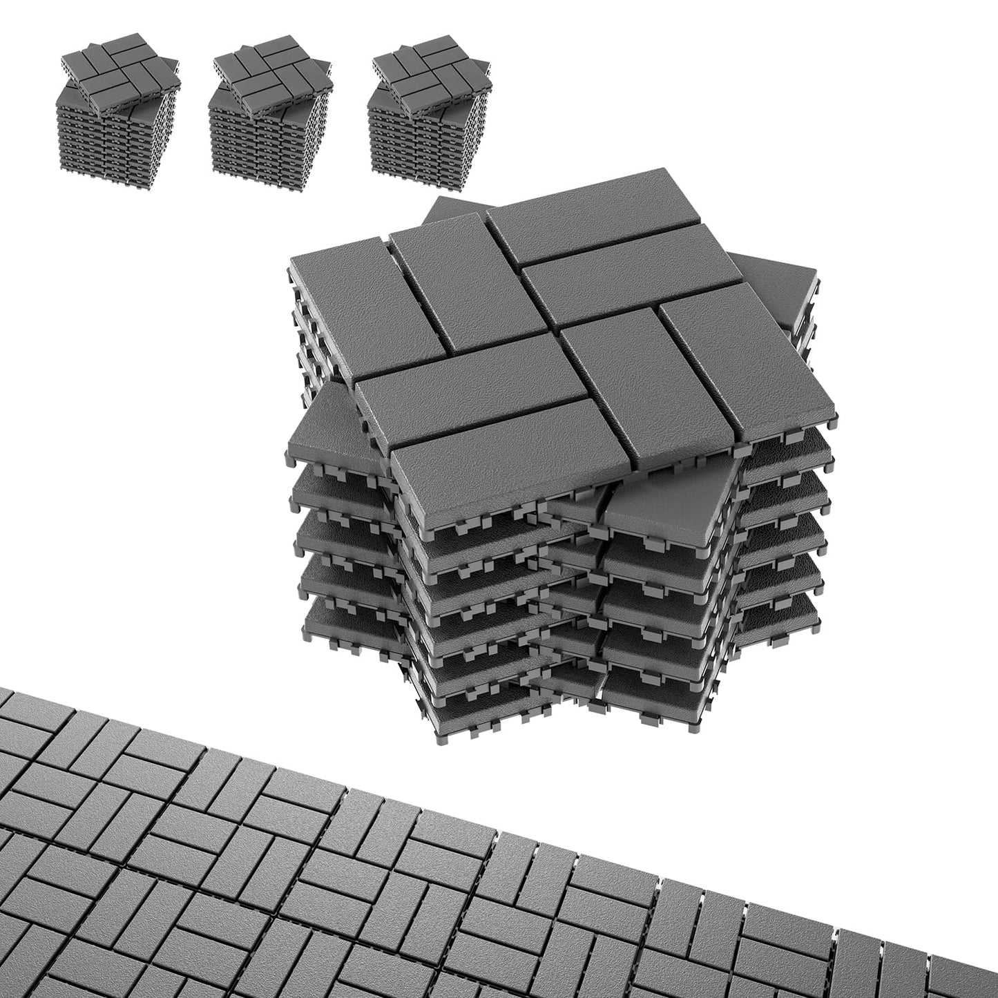 Interlocking Deck Tiles, EchoDeck Patio Deck Tiles, 44 Pack Deck Tiles Interlocking Outdoor All Weather, 12"x12", 8 Slat, 44 Sq. Ft, Highly Durable, Stylish, Non-Slip, Faster-Drying, Dark Grey