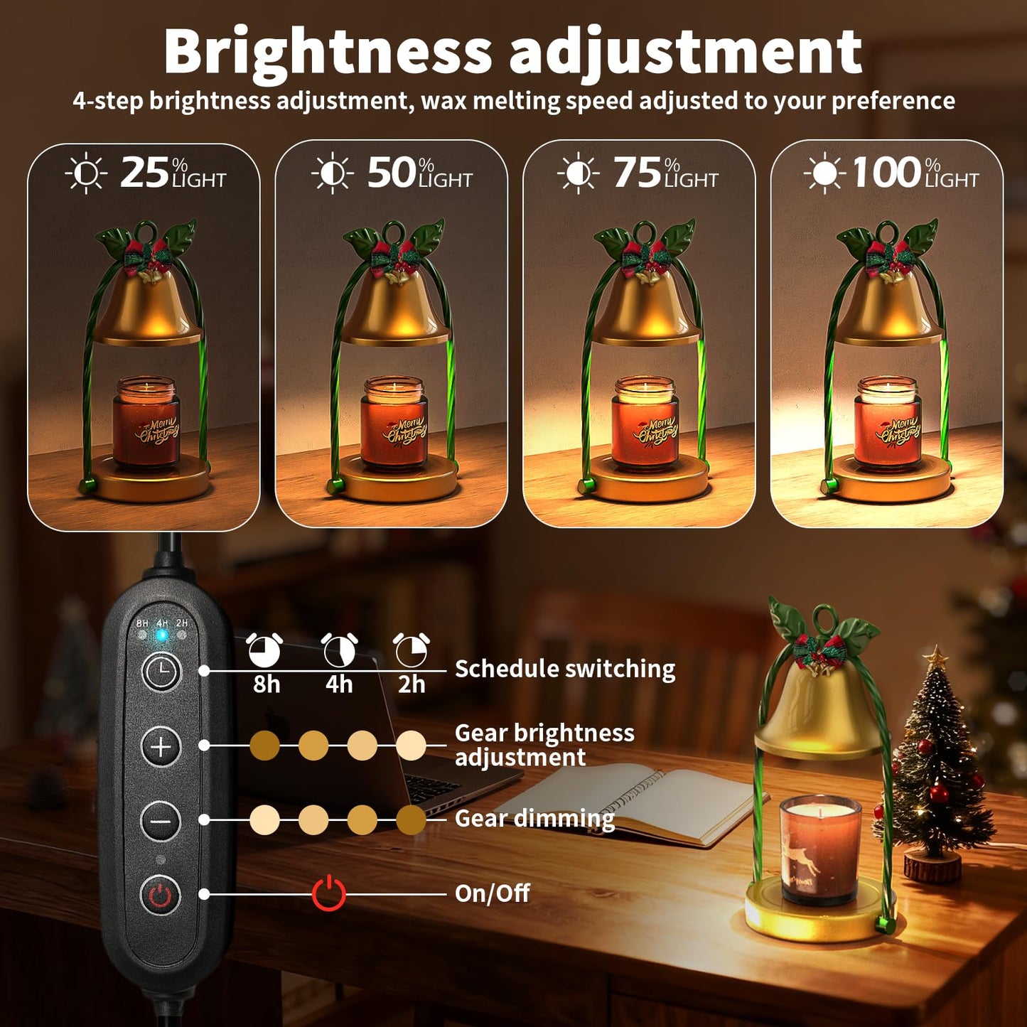 WYghyronic Candle Warmer Lamp with Timer & Dimmable 4-Level Brightness - Adjustable Height,for New Home Bedroom, Gifts for Women (Christmas)