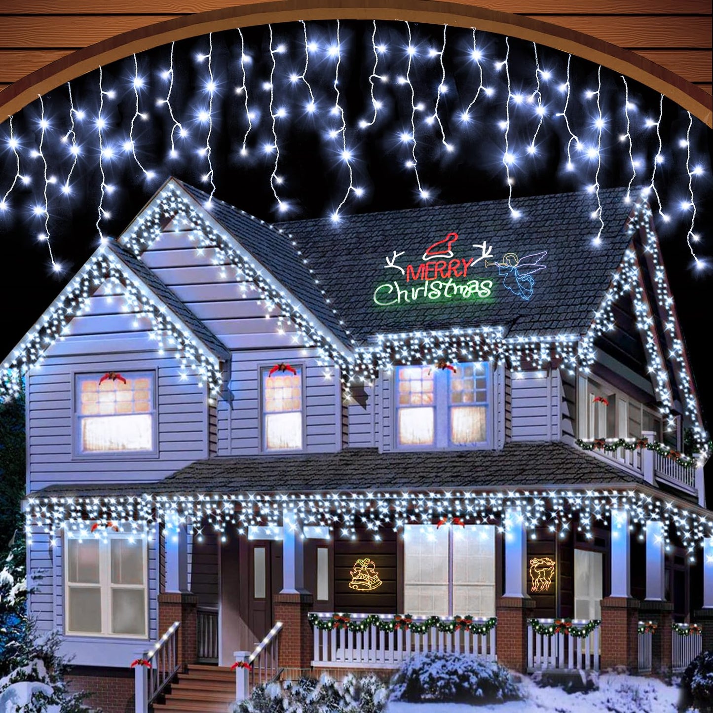 Christmas Lights Outdoor - 99 ft 1216 LED Icicle Lights for Outside - Plug in 8 Modes Twinkle Lights for Christmas Decorations Outdoor House Patio Yard - Cool White