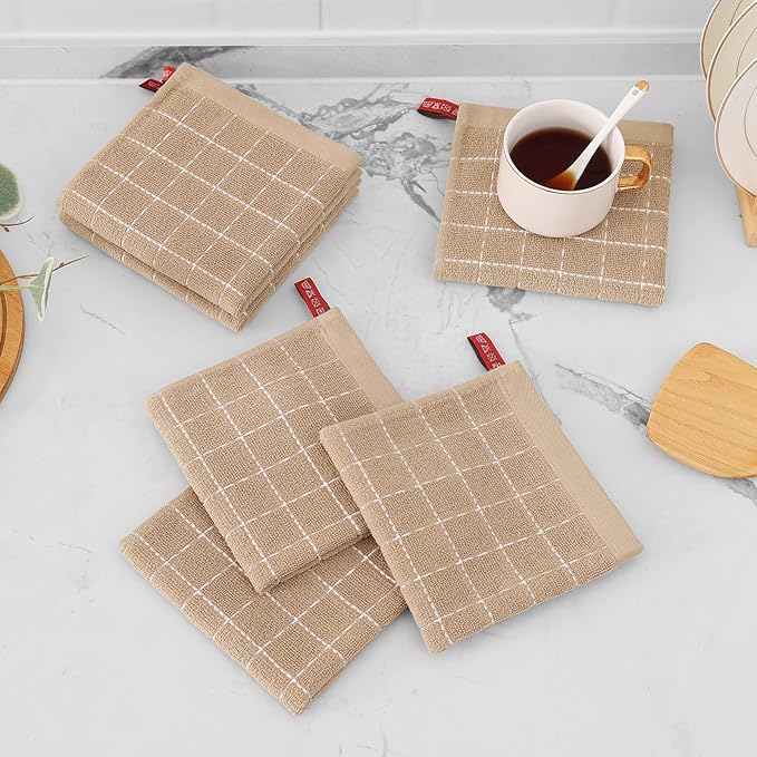 Mordimy 100% Cotton Terry Cloth Dish Cloths, Soft and Absorbent Checkered Dish