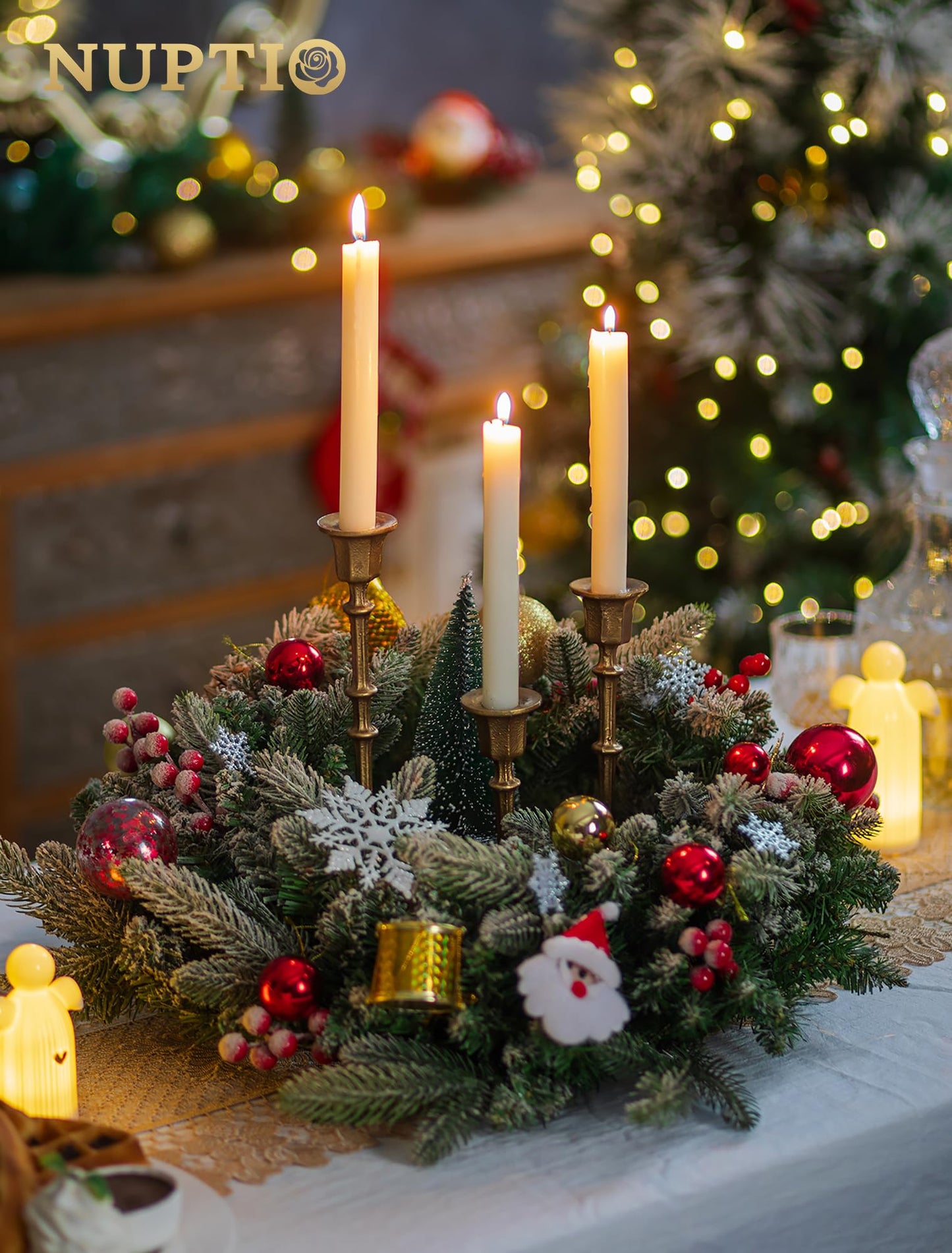 NUPTIO Cast Iron Candlestick Holders: Antique Brass Taper Candle Holders with Unique Drip Wax Aesthetics - Set of 3 Gold Candle Sticks Holder Fireplace Mantel Decor