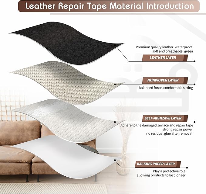 KING MOUNTAIN Leather Repair Patch, 2 Packs 9 x 11 Inches self Adhesive Leather