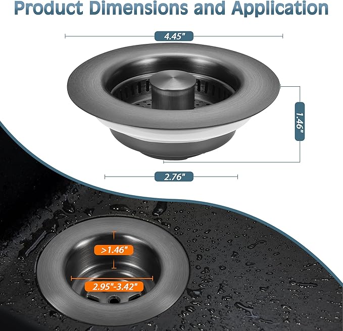 Kitchen Sink Drain Strainer 2 Pack, 304 Stainless Steel Pop Up Sink Stopper