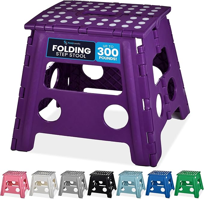 Handy Laundry Folding Step Stool 13 Inch – Sturdy Plastic Foldable Step Stool
