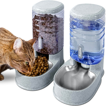 Stainless Steel Automatic Pet Feeder for Small&Medium Pets Automatic Food Feeder and Waterer Stainless Steel Bowls Set 3.8 L, Travel Supply Feeder and Water Dispenser for Dogs Cats Pets Animals