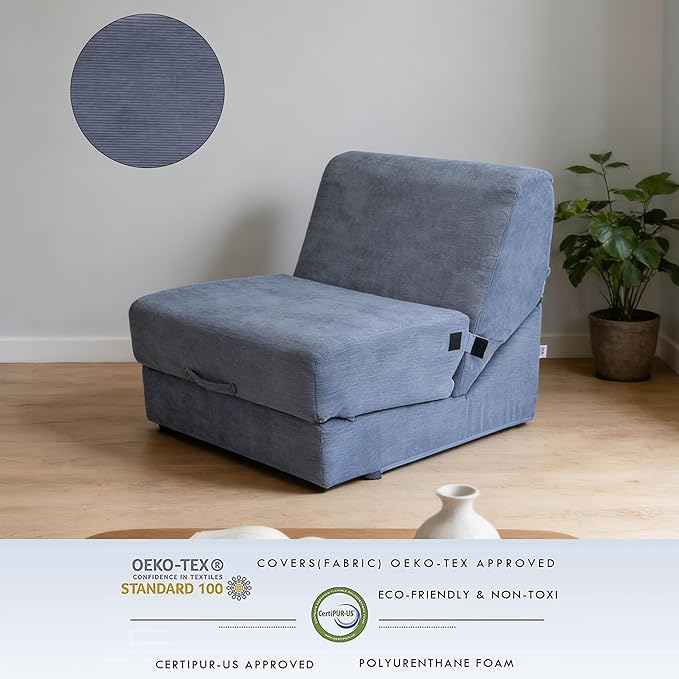 jela Luxury Corduroy Indoor Chaise Lounge, Foldable Sofa Bed Chair