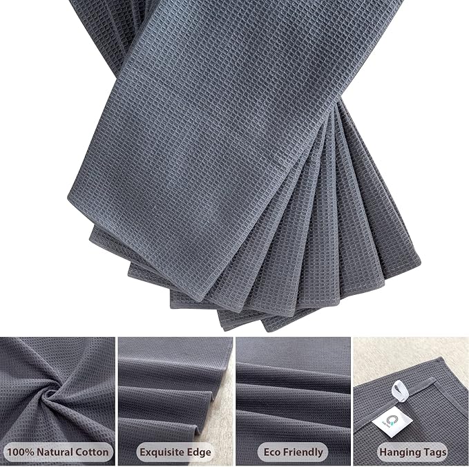 QUILTINA Dish Towels Set, 100% Cotton Waffle Weave Kitchen Towels 6 Pack