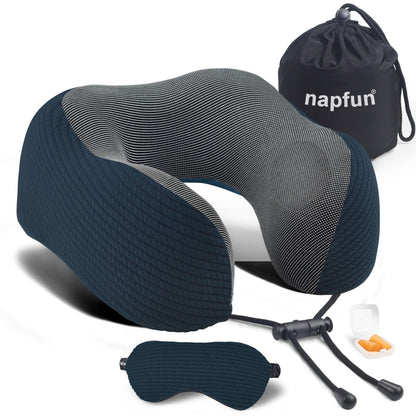 napfun Neck Pillow for Traveling, Upgraded Travel Neck Pillow for Airplane 100% Pure Memory Foam Travel Pillow for Flight Headrest Sleep, Portable Plane Accessories, Light Grey