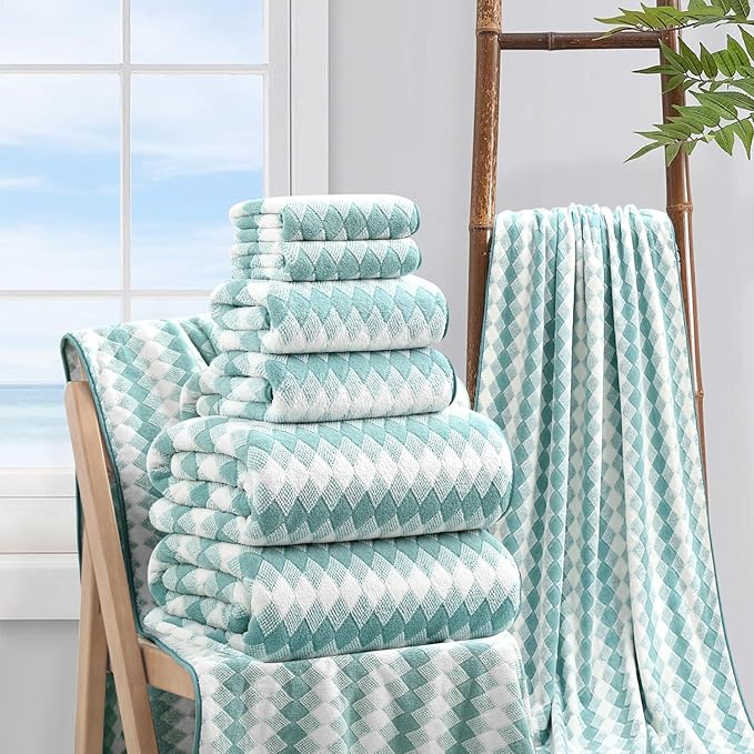 8 Piece Bathroom Towel Set Aqua |2 Oversized Large Bath Towels Sheet, 2 Hand