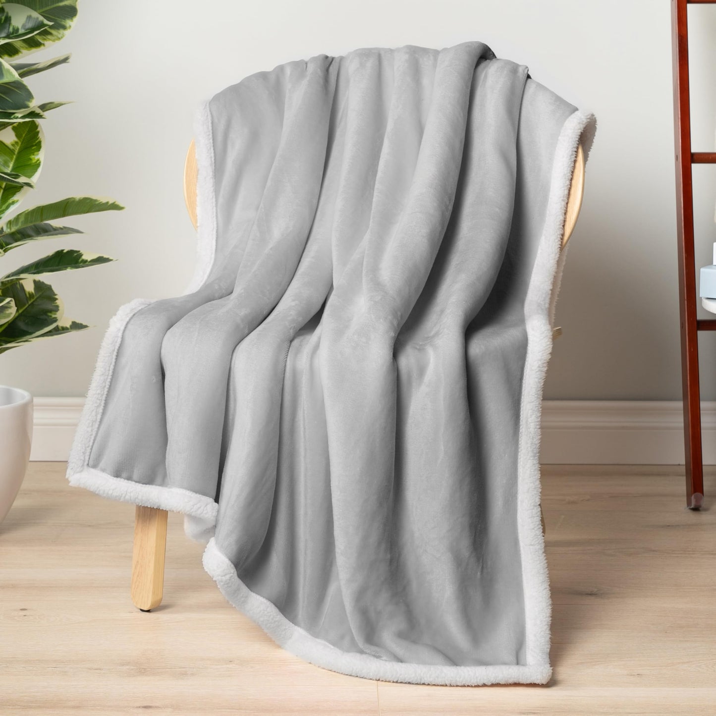 PAVILIA Sherpa Fleece Throw Blanket for Couch, Light Grey, Plush Soft Fuzzy Sofa Blanket, Cozy Reversible Winter Throw for Women Men, 50x60 Inches