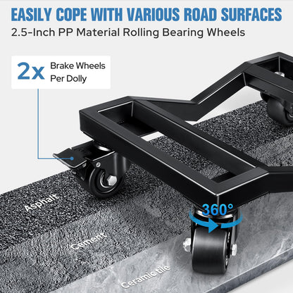 KEDSUM Car Dolly Set of 4, 6000 LBS Wheel Dolly, Heavy Duty Vehicle Dollies, Double V-Shaped Design & Nylon Casters with Brakes Used for Moving Cars, Trailers, SUV, Motorcycles and Boats
