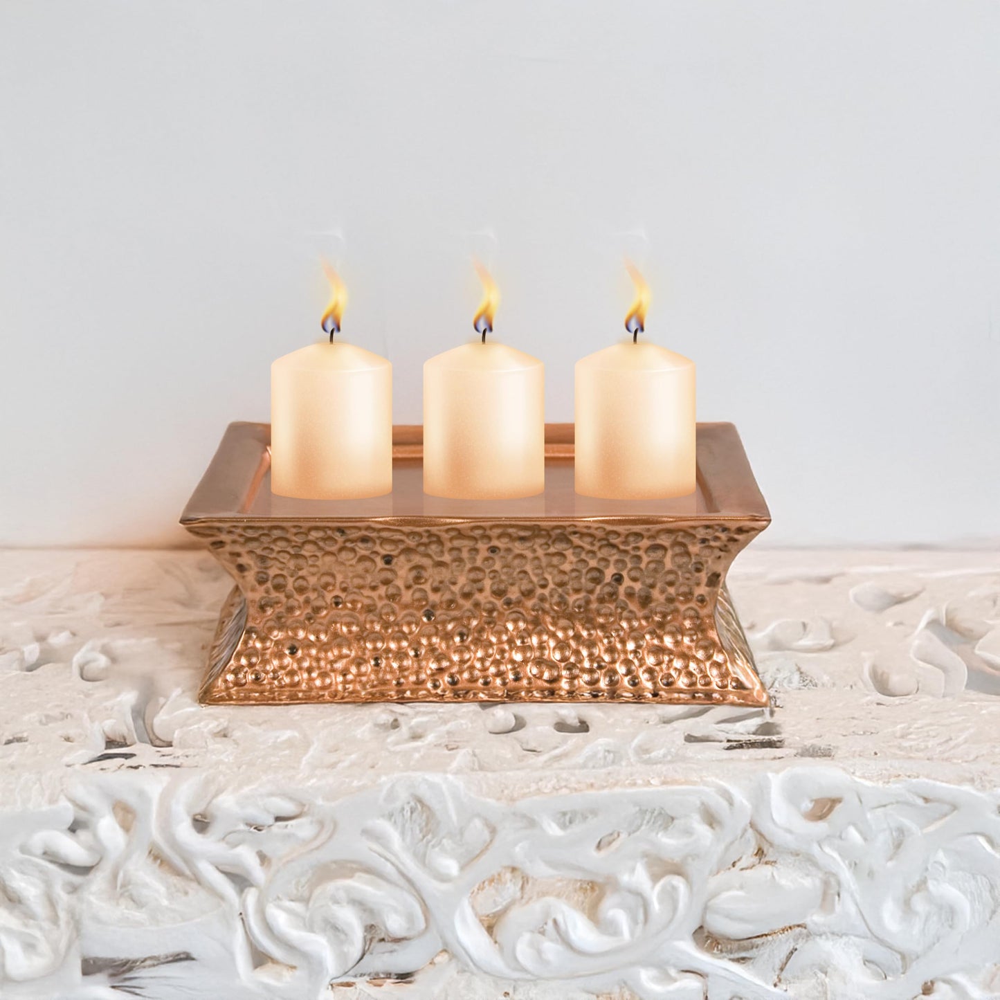 Pavilion Gift Company- Hammered Copper Pedestal - 7" x 2.5" Candle Stand Candle Holder Tealight Holder Home Decor Housewarming Gift