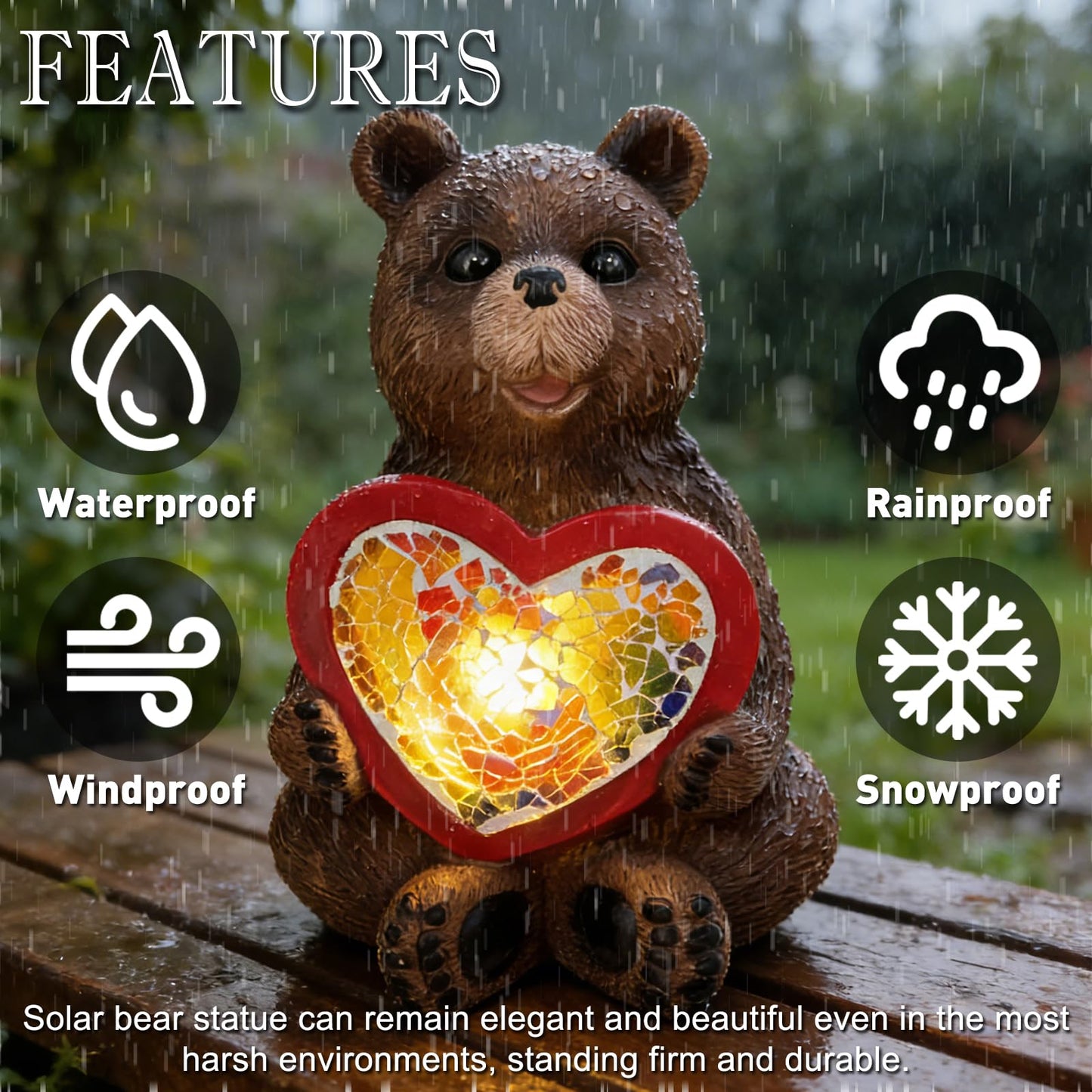 Vasesun Solar Bear Garden Statues Decor for Outdoor, Brown Bear Figurine Lights for Lawn Patio Yard Decoration - Unique Christmas Housewarming Gift for Grandma Wowen Mom