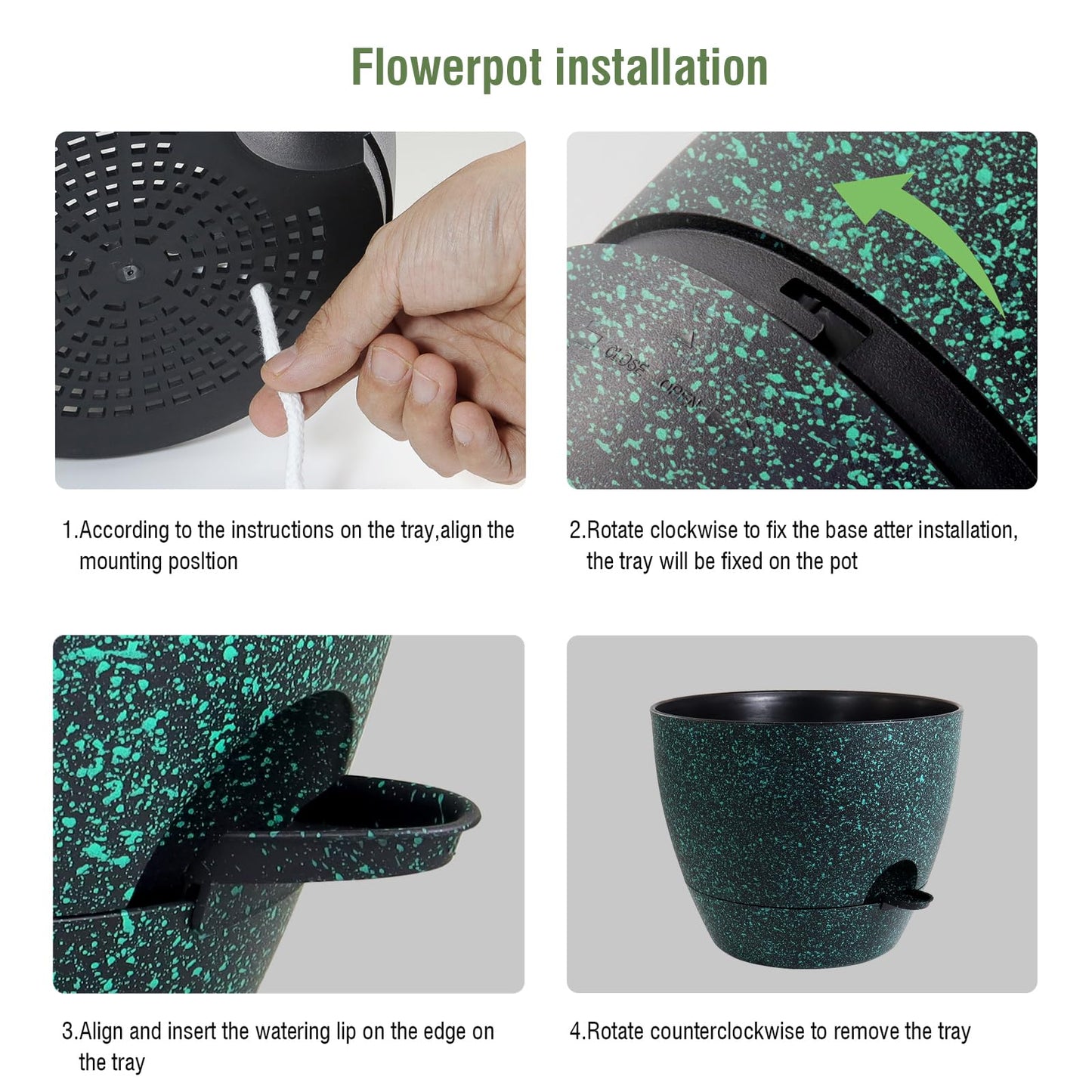 WSMKSZ 12/10/9 inch Large Self Watering Pots, Planter, Plant Pots with Mesh Drainage Holes for Indoor Outdoor Garden Plants, Plastic Flower Pots with Deep Reservoir, Black with Green Speckles