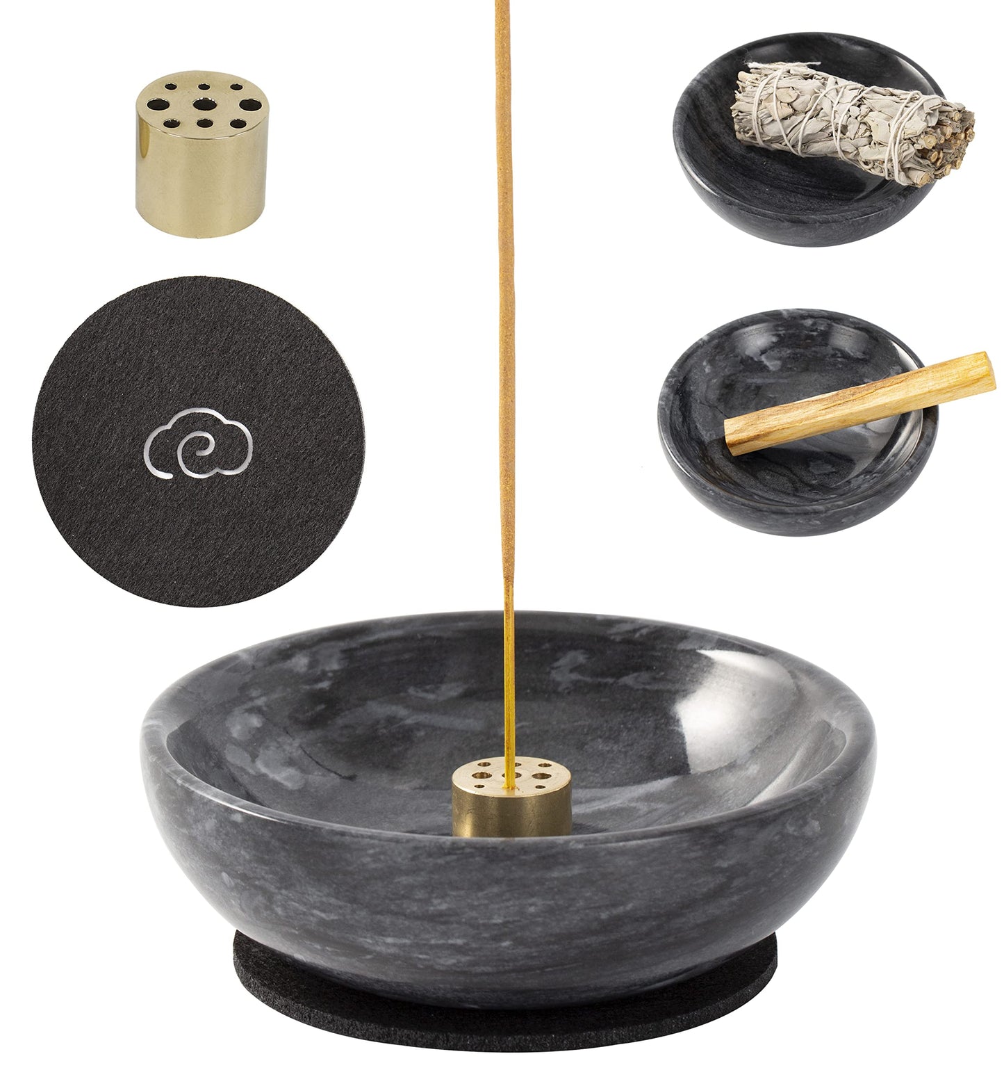 Fasolahome Incense Holder, Beautiful Natural Marble Incense Burner for Meditation, 9 Incense Holes Suitable for Most Types (Black)