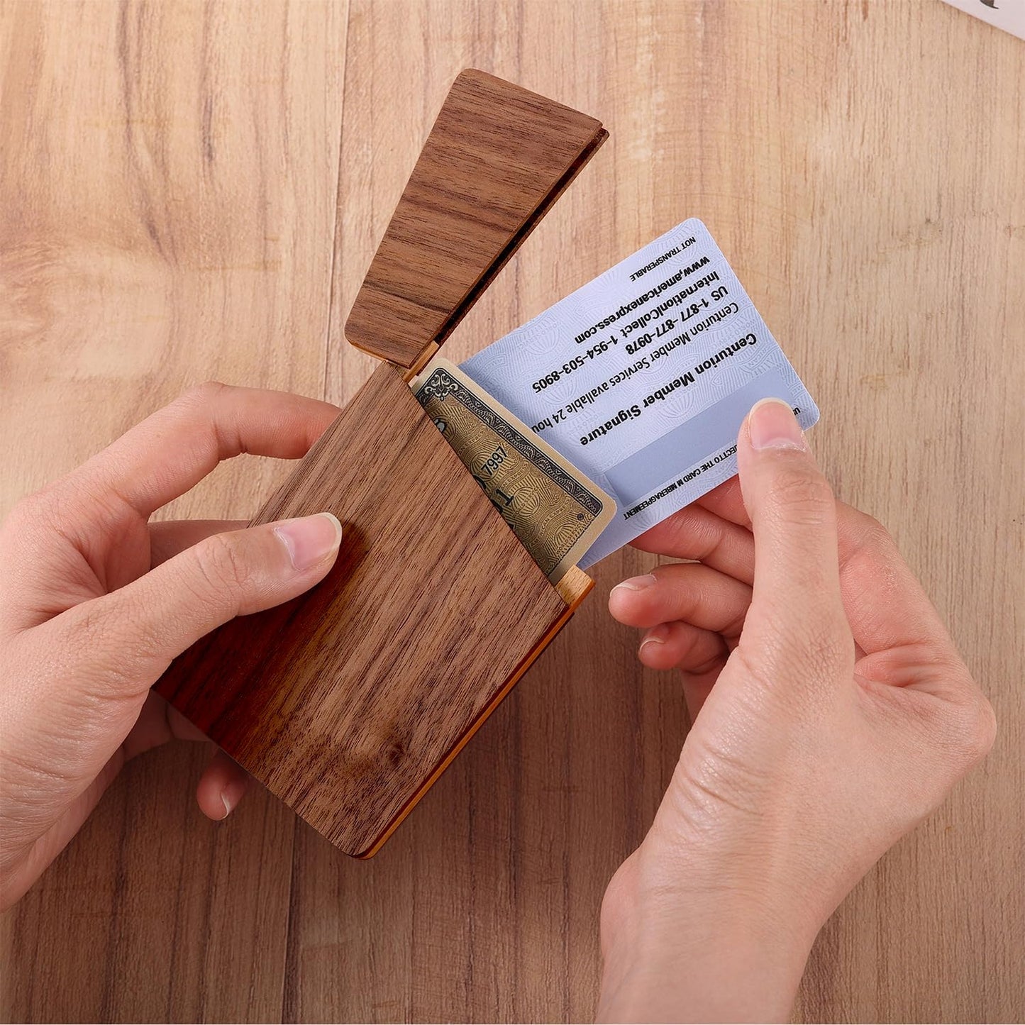 sunking Walnut & Beech Wood Business Card Holder with Magnetic Closure, Handmade Two-Tone Wooden Business Card Case Holds Up to 18 Cards, Executive Gift(Wanlunt -1)