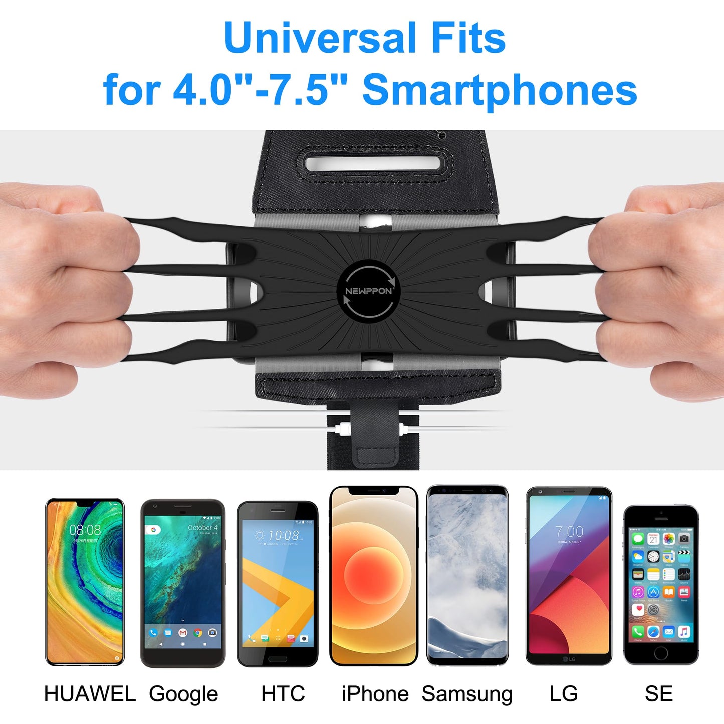 Newppon Cell Phone Running Armband - Detachable & 360° Rotatable Universal Cellphone Arm Band for iPhone 17 16 15 14 13 Pro Max Plus Samsung Galaxy Note S24 S23 for Workout Exercising Walking Jogging