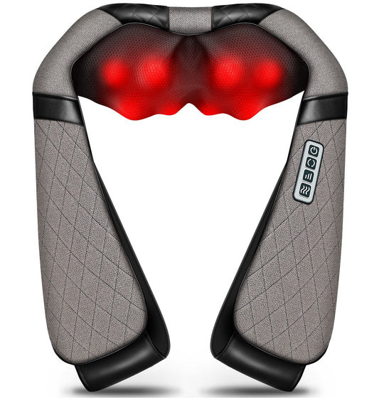 Blue Elf Shiatsu Electric Neck Back Massager Pillow 3D Kneading with Heat for Shoulder, Lower Back, Foot, Leg Muscles Pain Relief Relax in Car Office and Home (Gray)