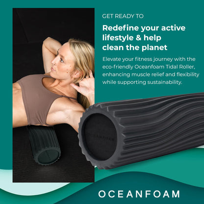 Oceanfoam Tidal Roller - Black Marbled - Muscle Massage Foam Roller for Back Pain & Stretching - Firm and Ergonomic Wide Wave Textured - Yoga, Athletics, & Wellness - Full Size, 20" x 5"