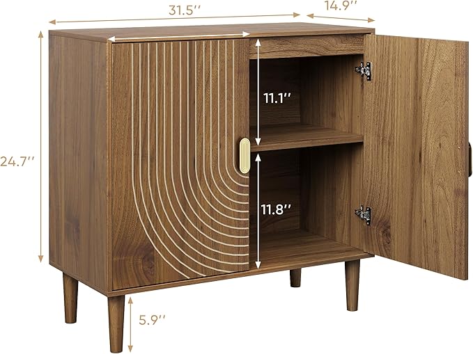 Smuxee Walnut Sideboard Cabinet, Freestanding Buffet Cabinet