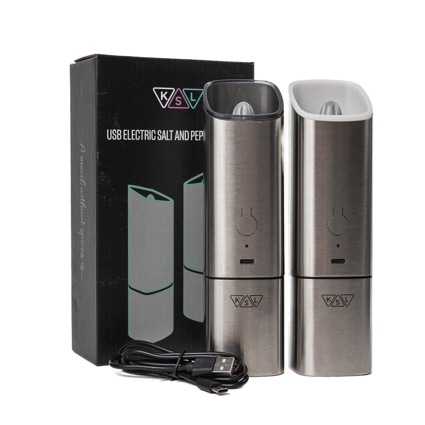 KSL Gravity Electric Salt and Pepper Grinder Set, USB Rechargeable, Automatic 1 Click Grinding 1 Hand Operated Adjustable Coarseness Pepper Mill