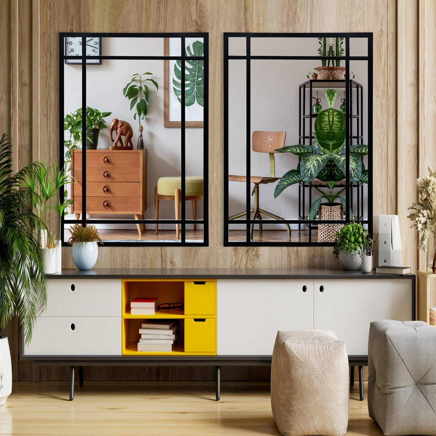 HQiJun Black Rectangle Mirror, Farmhouse Decorative Wall Mirror for Entryway, Living Room, Bedroom, Hallway, Fireplace, Accent Wall Decor (Black1, 39'' x 27'')