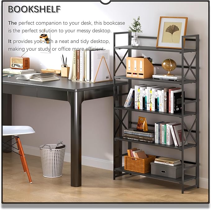 4NM Extra Wide 5 Tiers No Assembly Book Shelves, 51.2" H Folding Bookshelf