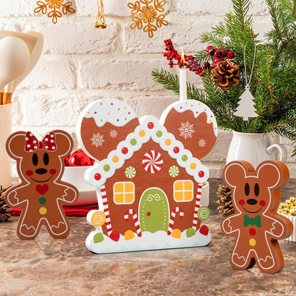 AMUHUA Gingerbread Christmas Table Decoration Set - 3pcs Wooden Gingerbread Mouse Centerpieces Table Decorations for Home Desk Shelf Xmas Party Decor Supplies