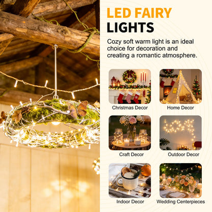 LUMLLSAJI 100 LED Fairy Lights 33 ft LED Twinkle Lights 8 Modes Plug-in with Memory Function White String Light for Bedroom Xmas Tree Wreath Patio Party Spring Outdoor Christmas Decor