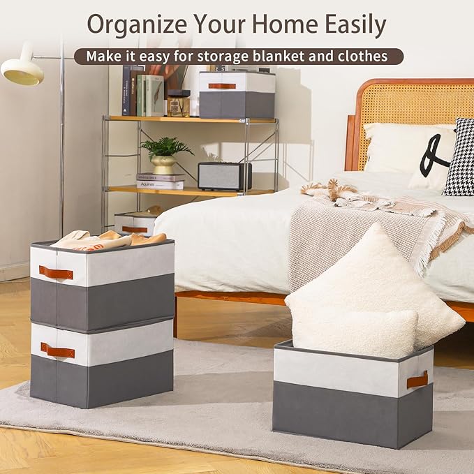 4 Pack Large Storage Bins with Handle, Collapsible Storage Basket