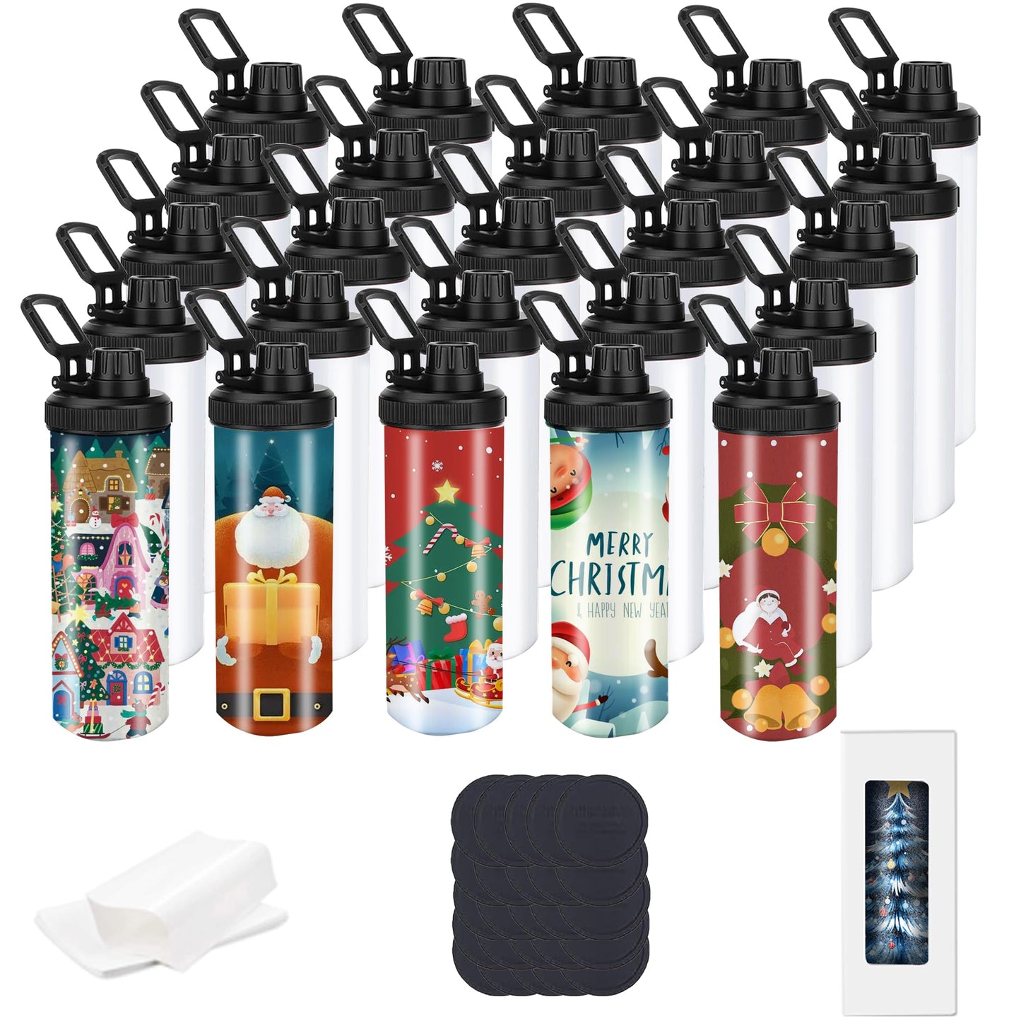 MICLAXYS 25 Pack Sublimation Tumblers Bulk With Flat Edge, Sublimation Tumbler Blank with Handle lid, Skinny Straight Stainless Steel Blanks Cups with Individual Box (25 PACK Handle Lids C)