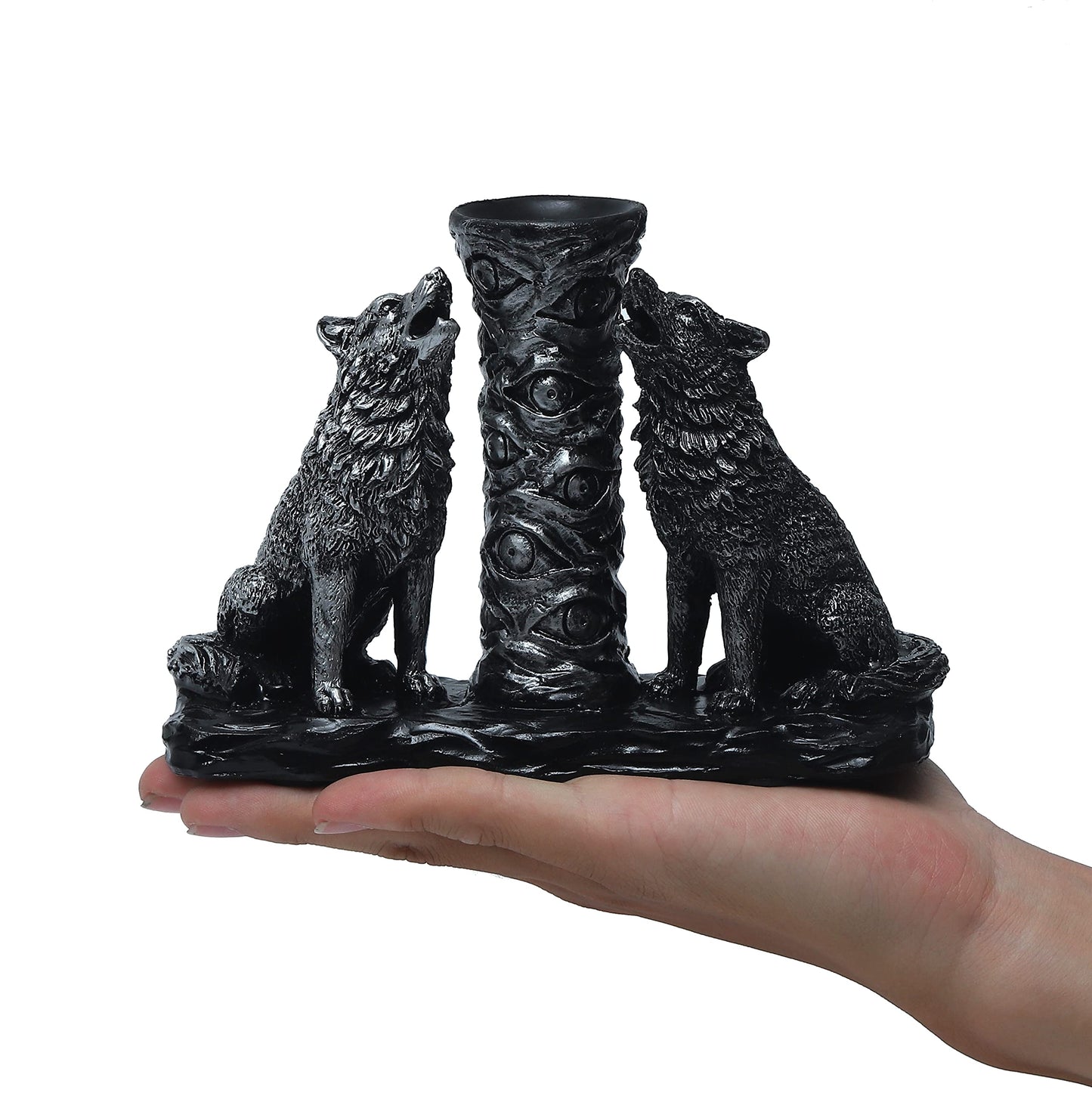 Wisifayardin Two Silver Wolves Figurine Howling Wolf Statue Display Ball Stand Sphere Base Holder for Crystal Ball Glass Ball Pedestal Crystal Sphere Holder