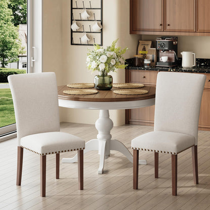 MALOL High Back Dining Chairs Set of 4, Upholstered Dining Room Chair with Wood Legs and Nailhead Trim, Modern Padded Kitchen Chairs for Dining Room/Restaurant, Beige